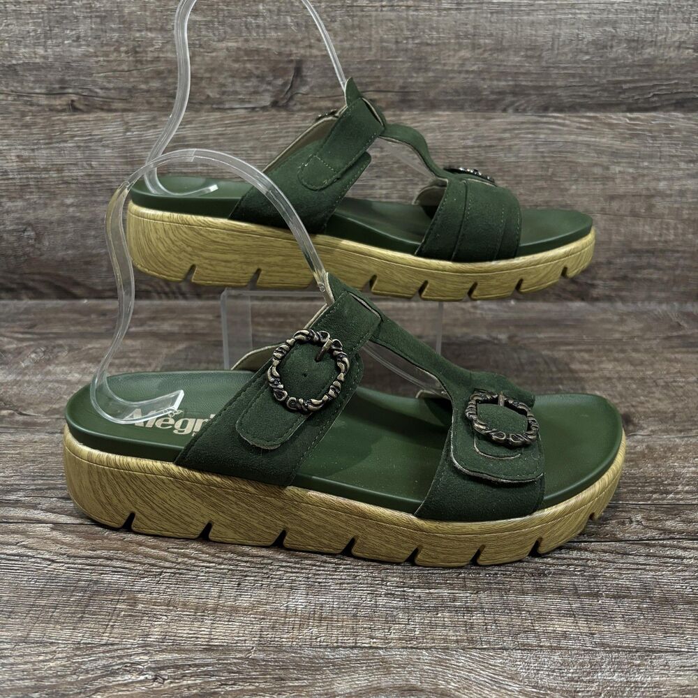 Alegria Vita Sandals Women's EU 39 US 9 Green Slide Wedge Adjustable Medallion